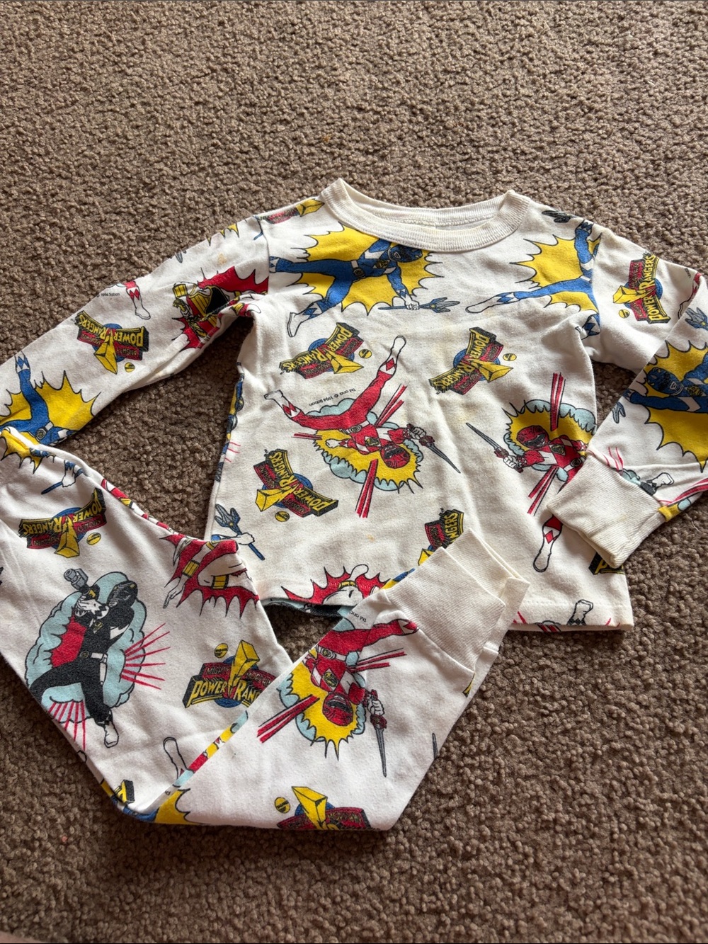 B51 Power Rangers 2pc PJs Vintage 90s Single Stitch STAINS, 7y